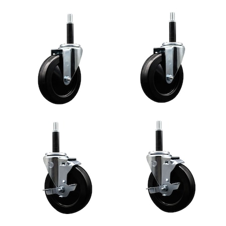 Service Caster 5'' Soft Rubber Wheel Swivel 3/4'' Expanding Stem Caster Set 2 Brakes, 4PK SCC-EX20S514-SRS-2-TLB-2-34